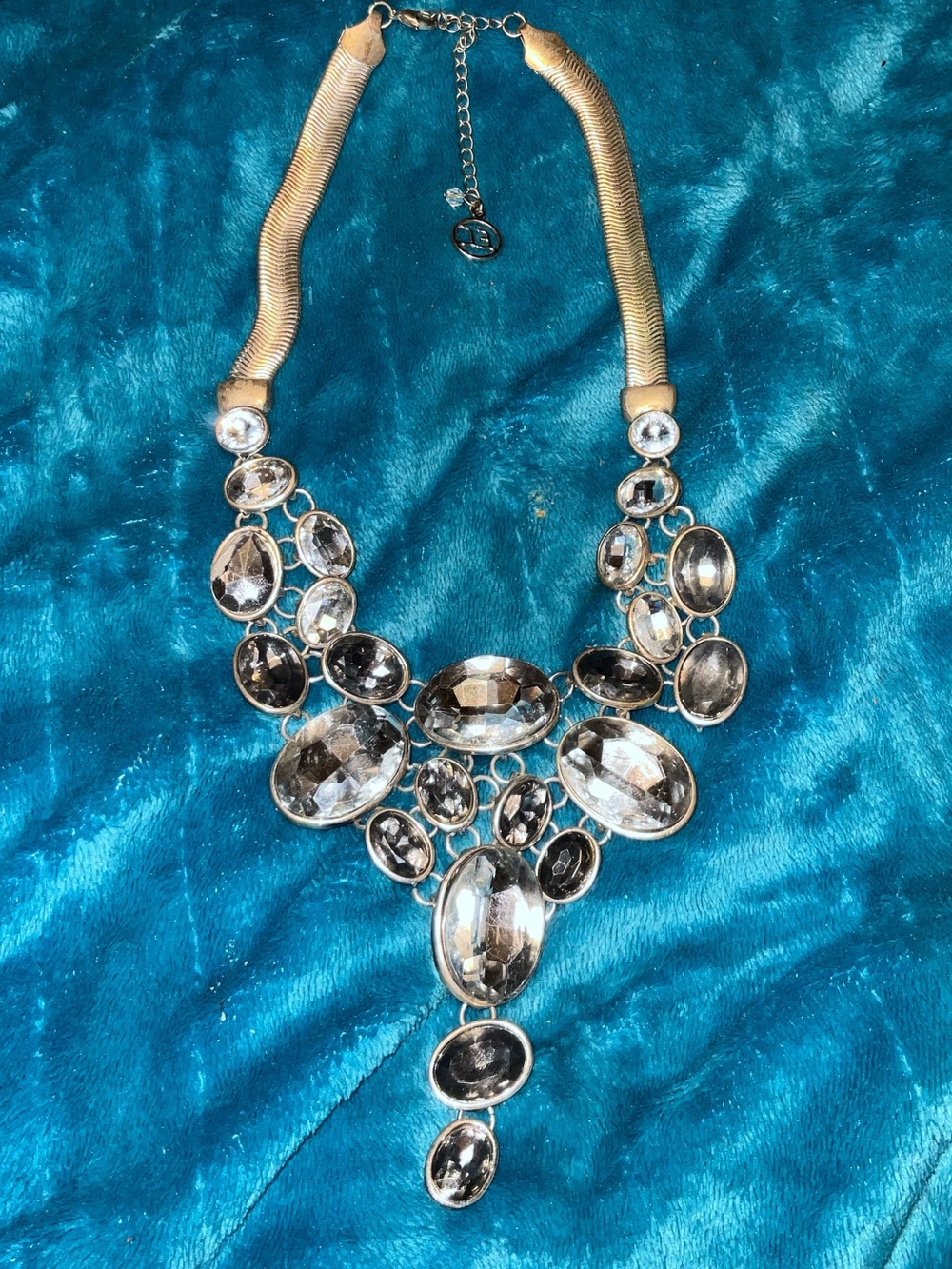 1990s Erica Lyons limited edition CRYSTAL Statement Silver SNAKE Bib Necklace